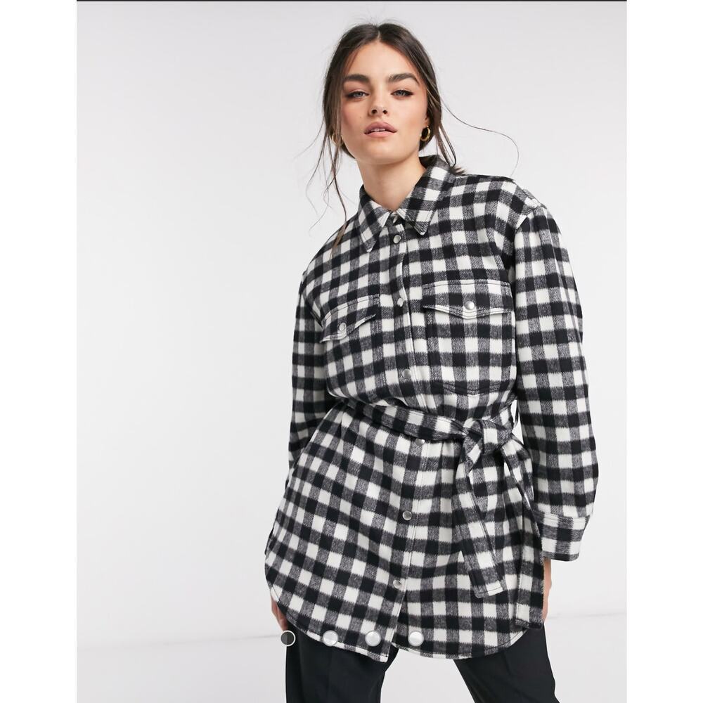 NWOT & Other Stories Check Gingham Longline Belted Shacket Size 2